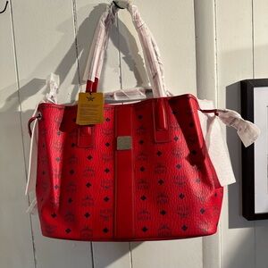 MCM NWT REVERSIBLE Candy Red Tote Bag